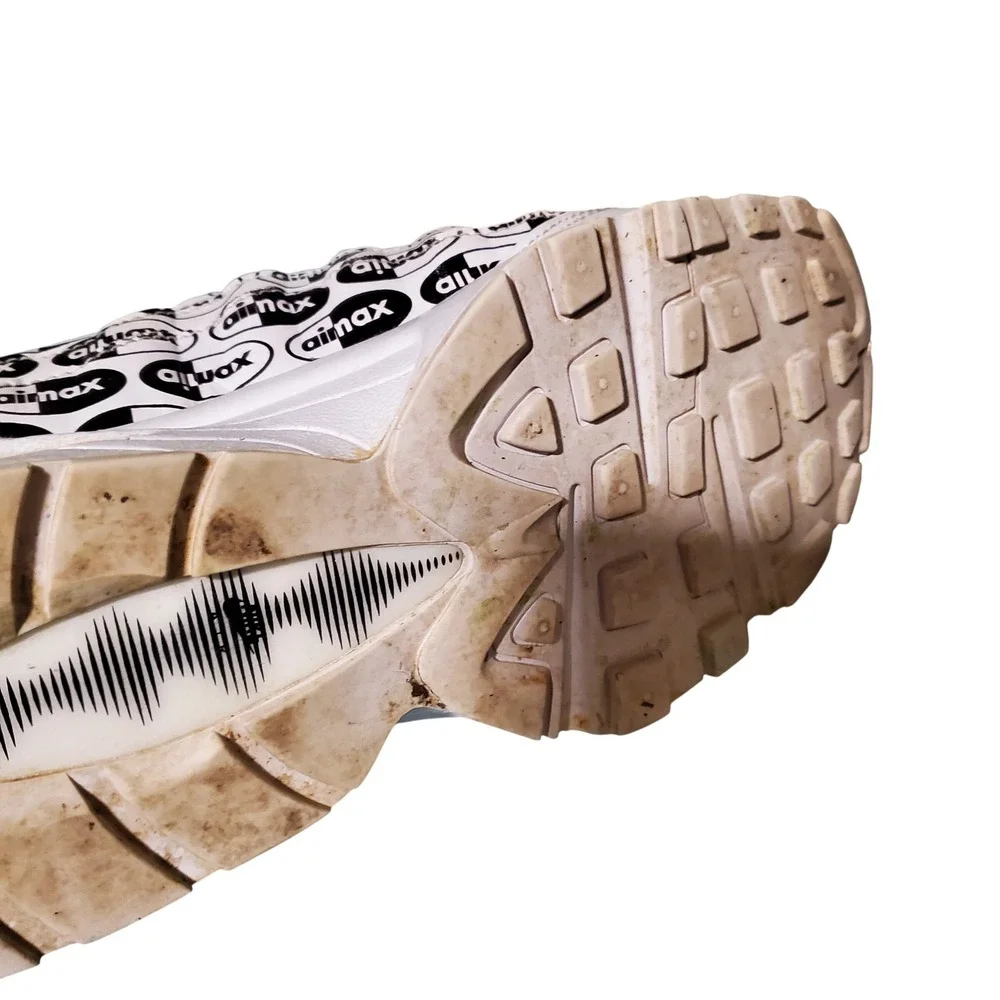 Nike Air Max 95 Premium Logo Print White Black 5Y 922173-102 Mens 5 Womens 6.5